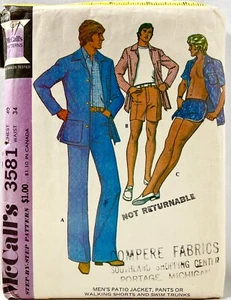 1973 McCalls Schnittmuster 3581 Herren Jacke Hose Shorts Badehose 40 14088 - Bild 1 von 2