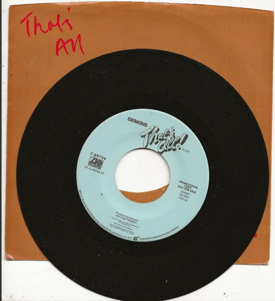 GENESIS THAT'S ALL RARE 7 INCH USA PROMO VINYL SINGLE, TITLE SLEEVE - Image 1 of 1