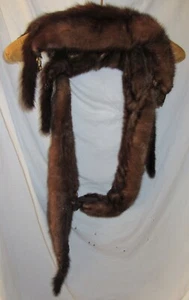 1940 4 Pelts Mink Full Body Brown Animal W Clasp Scarf Wrap Boa Stole - Picture 1 of 8