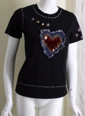 Nueva Camiseta DG Talla M Estate Hecha a Mano ÚNICA CORAZÓN Top Terciopelo Jean Denim  Foto 1 de 4