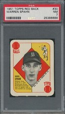 1951 Topps Red Back #30 Warren Spahn Boston Braves PSA 7