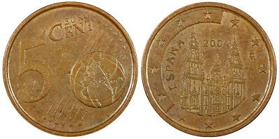 Spain Copper Plated Steel 2004 M 5 Euro Cent KM# 1042 (21 564) - Image 1 of 3