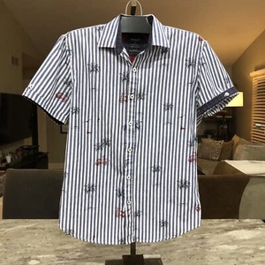 Vintage 90’s Y2K Original Point Zero Short Sleeve Striped Button Up Men’s Medium - Picture 1 of 10