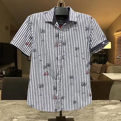 Vintage 90’s Y2K Original Point Zero Short Sleeve Striped Button Up Men’s Medium - Image 1 of 4