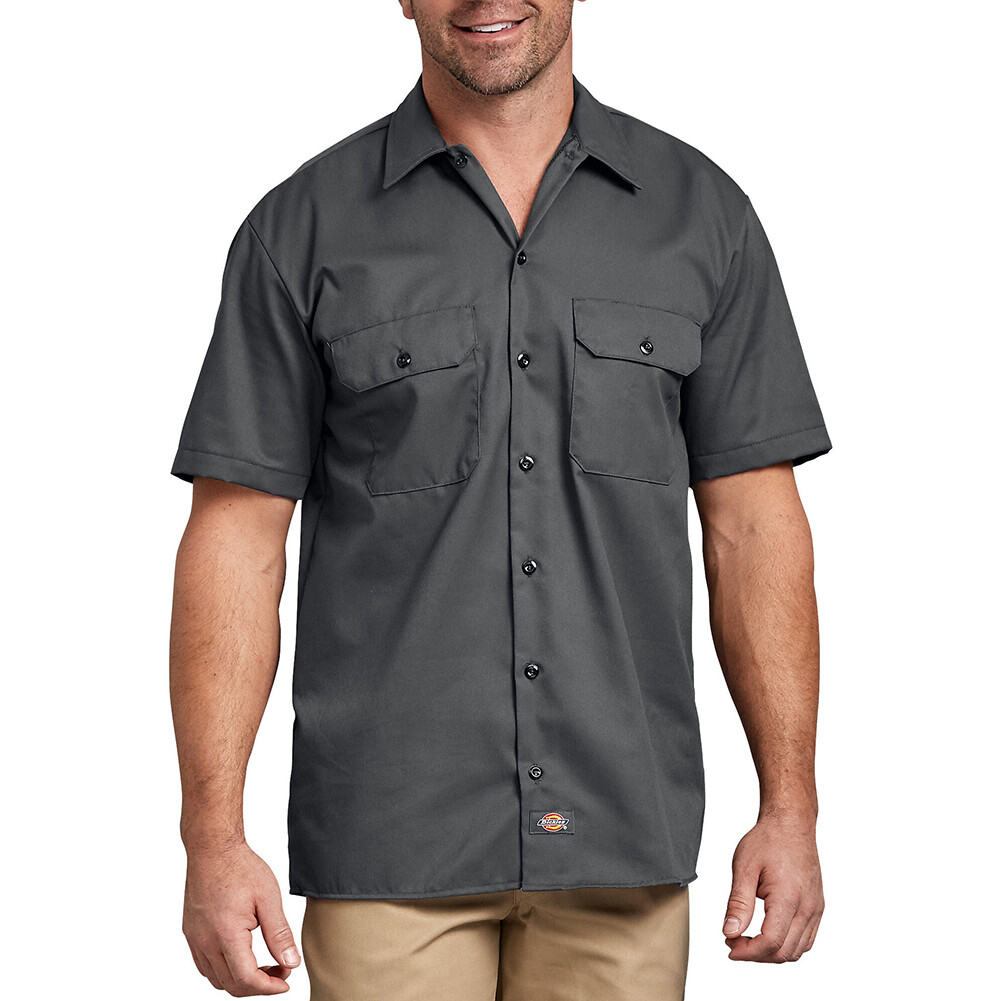 Dickies Camisa de Trabajo de Sarga Flexible de Manga Corta para Hombre, Negro -, X-Large