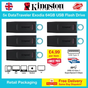 5x Kingston DataTraveler Exodia 64GB USB 3.2 Flash Drive, FREE NEXT DAY DELIVERY - Picture 1 of 5