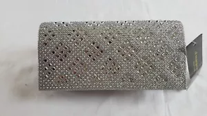 D'margeaux Clutch Purse Crossbody Evening Bag Silver Crystal Glitter Party Prom - Picture 1 of 8