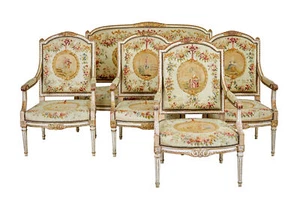 FINE QUALITY LOUIS PHILIPPE I PERIOD 5 PIECE TAPESTRY GILT SALON SUITE - Picture 1 of 11