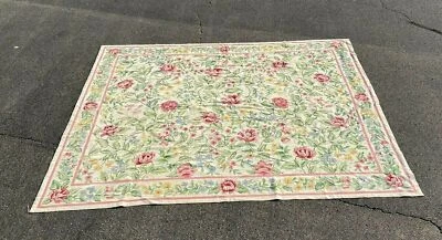 Vintage Antique French Aubusson Style Floral Needlework Tapestry Carpet Rug - Image 1 of 4