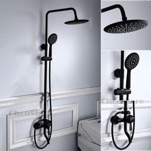 Juego de grifo mezclador de grifo de ducha de lluvia negro mate redondo delgado con rociador manual - Imagen 1 de 4