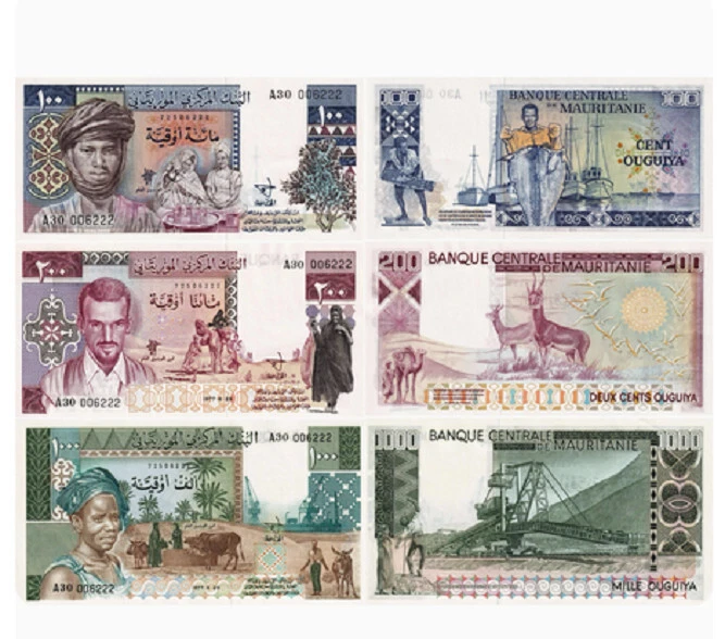 Mauritania SET 3 UNC 100 200 1000 Ouguiya 1975 1977 P 3A 3B 3C Banknotes UNC NEW - Image 1 of 3