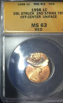 ER024 Rare High grade 1998 Lincoln Penny Double Struck.  ANACS MS63 Mint Error  - Image 1 of 2