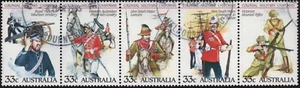 1985 Australia Colonial Military Uniforms Strip Of 5 Good To Fine Used - Bild 1 von 1