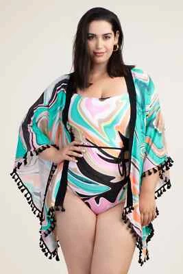 NUEVO Kimono Estampado Trina Turk Nazaré Natación Encubrimiento en Multi Talla Grande Foto 1 de 3