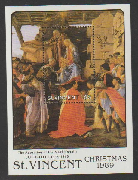 ST VINCENT STAMPS 1989 CHRISTMAS PAINTING BOTICELLI SS MNH - MISC23-321 - Image 1 of 1