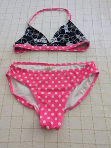 Op rosa/negro/blanco/polkadot floral, 2 piezas bikini traje de baño, niña ex lg, 14/16 - Imagen 1 de 5