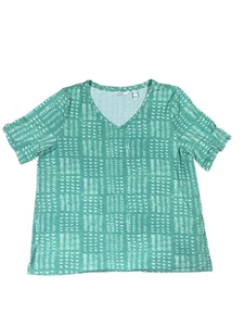 Isaac Mizrahi Live! Women's Soft Jade True Denim Printed Seam Top Size XL - Picture 1 of 11