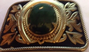 Vintage Silver Tone Western Belt Buckle With Brown Stone - Picture 1 of 2