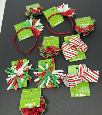Lote de 10 artículos para el cabello de Navidad 2 lazos para el cabello 2 bandas para la cabeza 4 clips para lazos 4 crujientes Foto 1 de 4