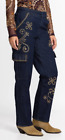 NWT Johnny Was Alex Embroidered Studded High Rise Cargo Stretch Jeans 31 $278
