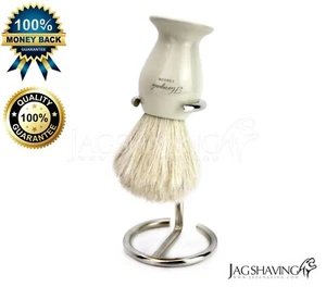 Men's Shaving Set White Badger Shaving Brush with Stainless Steel Brush Stand - Picture 1 of 7