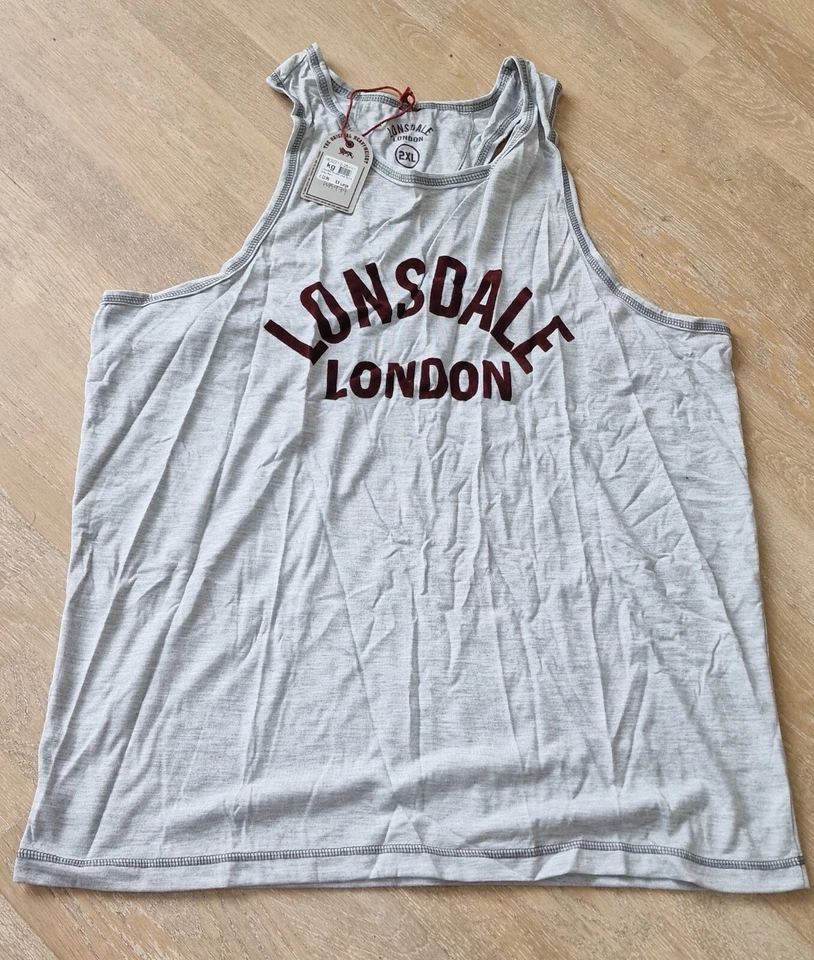 Mens Grey Lonsdale Boxing Gym Running T-Shirt MUSCLE VEST RRP £22.99 GREY BNWT - Image 1 of 2