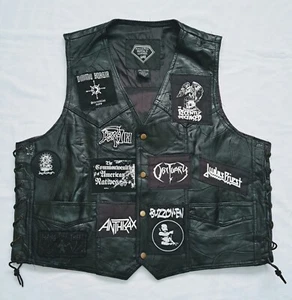 job for a cowboy, Obituary, Leather Patched Battle Mens Vest Jacket Size XXL - Picture 1 of 10