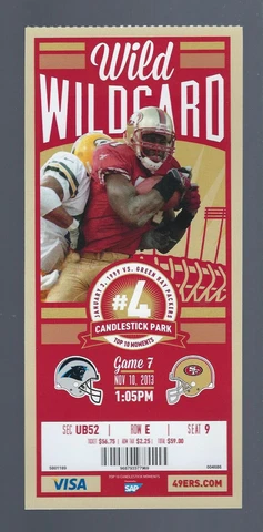 2013 NFL PANTHERS @ 49ERS FULL UNUSED FOOTBALL TICKET - FINAL SEASON CANDLESTICK Cover