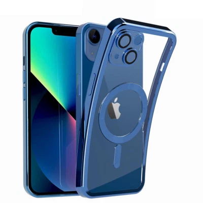 Cover per iPhone Blu cromata con retro trasparente idonea ricarica wireless cv33 - Immagine 1 di 4