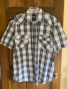 NWT Key Work Shirt Western Snap Short Sleeve XLR blue Plaid - Picture 1 of 7