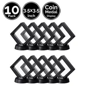 10 Pack 3.5" x 3.5" Transparent Film 3D Floating Display Frame Case 4 Coin Medal - Picture 1 of 3