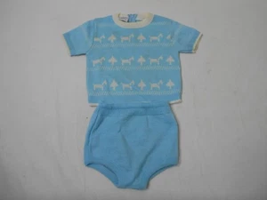 VTG 70s Infants Little Angel Dog All Over Print Striped Sweater Bottoms Set 12M - Picture 1 of 7