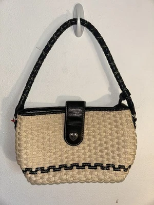 Brighton Vintage Woven Straw Jute Shoulder Bag Leather Black Trim Purse - Image 1 of 4