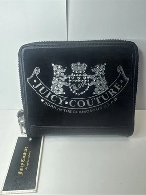 Cartera Juicy Couture de gamuza de la década de 2000 plegable negra (nueva con etiquetas) Foto 1 de 4