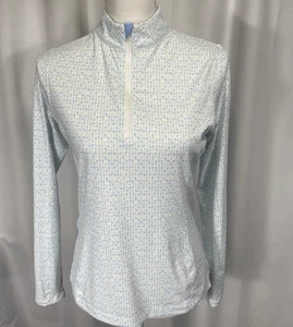 Damen Peter Millar 1/4 Zip Pullover weiß blau Allover Print Cocktail Golf XS - Bild 1 von 9