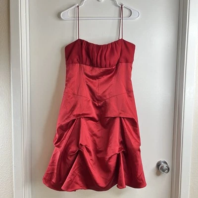 Vintage 80 90s Zum Zum Women Red Ruched Satin Evening Dress Sz 9/10 Formal Party - Image 1 of 4