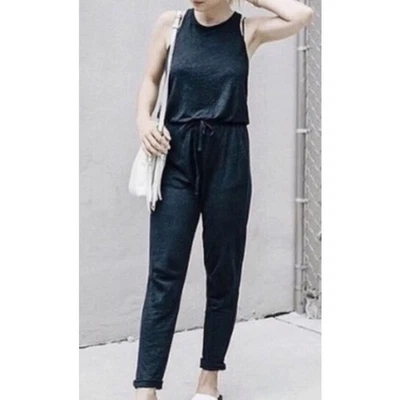 Mono Lou & Grey Sin Mangas Ajustado Pierna Recta Lino Negro Pequeño Foto 1 de 4