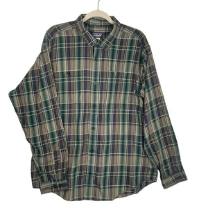 Camisa Patagonia Para Hombres L Algodón Orgánico Verde Bosque Negra Cuadros Exterior Informal - Imagen 1 de 15