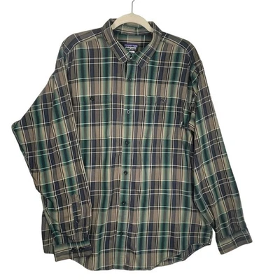 Camisa Patagonia Para Hombres L Algodón Orgánico Verde Bosque Negra Cuadros Exterior Informal Foto 1 de 4