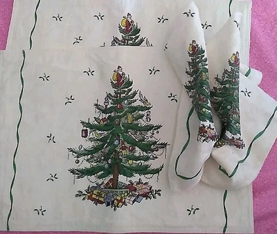 Spode Christmas Table Placemats & Napkins Set Of 2 Each Cotton Polyester - Image 1 of 4