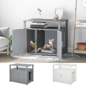 Caja de arena para gatos de madera PawHut recinto muebles con pared interior ajustable - Imagen 1 de 23