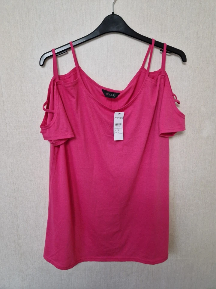 BNWT Yours Pretty Pink Tshirt With Strappy Sleeves. Size 18. Cotton Mix. Holiday - Image 1 of 4
