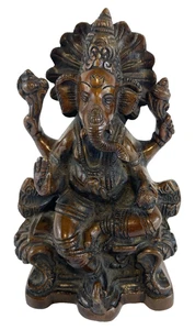 Statua Lord Ganesh in bronzo 4 braccia fatta a mano statuina vintage regalo 5,75" - Foto 1 di 9