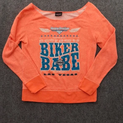 Vintage Harley Davidson Cafe Sweatshirt Womens Large Orange Las Vegas Biker Babe - Image 1 of 4