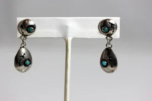 Schöne Sterling Silber Indianer Türkis Ohrhänger 1,5" - 10650 - Bild 1 von 5