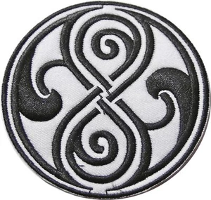 Doctor Who SEAL OF RASSILON Black on White 3 1/2" Diameter Embroidered PATCH - Picture 1 of 1