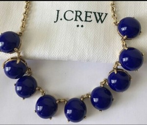 J. Crew Bubble Stone  Blue / Gold Pleated Necklace NWT