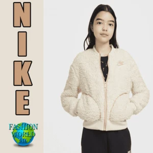 Nike Girls Sportswear Older Kids Full Zip Sherpa Jacket Size Medium CU8567 104 - Picture 1 of 6