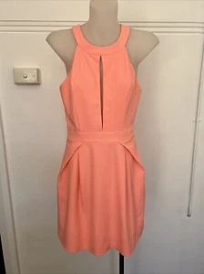 Size 10 Pink Orange Fluro Dress Keyhole Bust Sleeveless Above Knee HUNT NO MORE - Picture 1 of 5