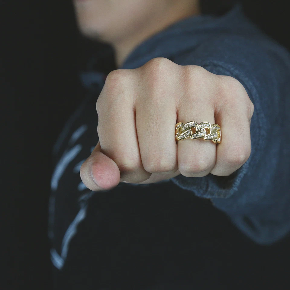 Men's Miami Cuban Ring 14k Gold Plated Cubic-Zirconia High Fashion Hip Hop - Image 1 of 1